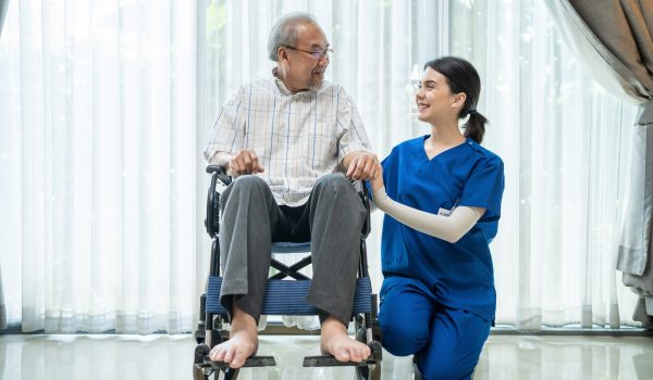 portrait of happy asian disabled senior elderly male on wheelchair enjoy stay home nursing care 1 1